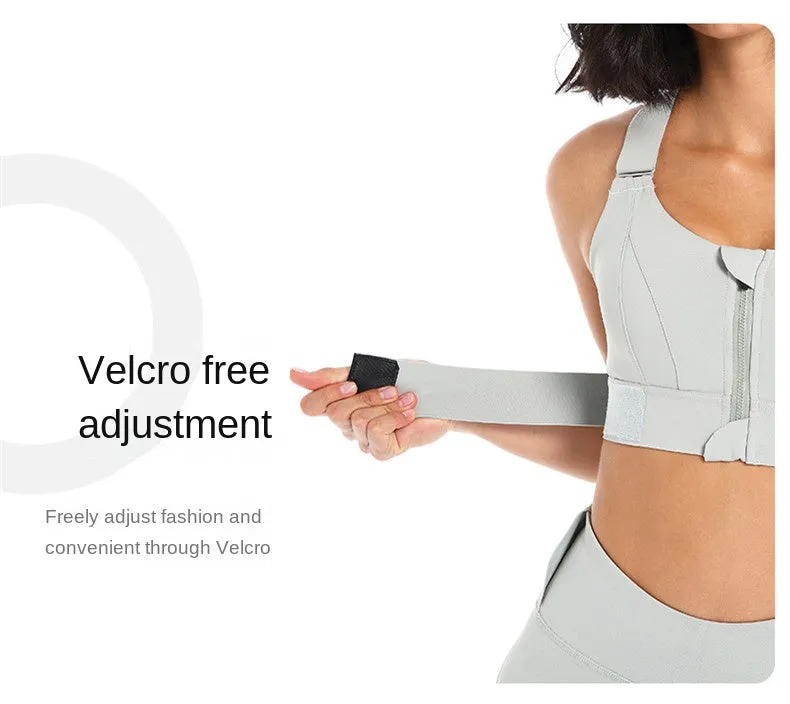 Front Zipper Sports Bra Gym Plus Size 5XL Velcro Adjustable Fitness Yoga Shockproof High Support All-in-one Bras Top