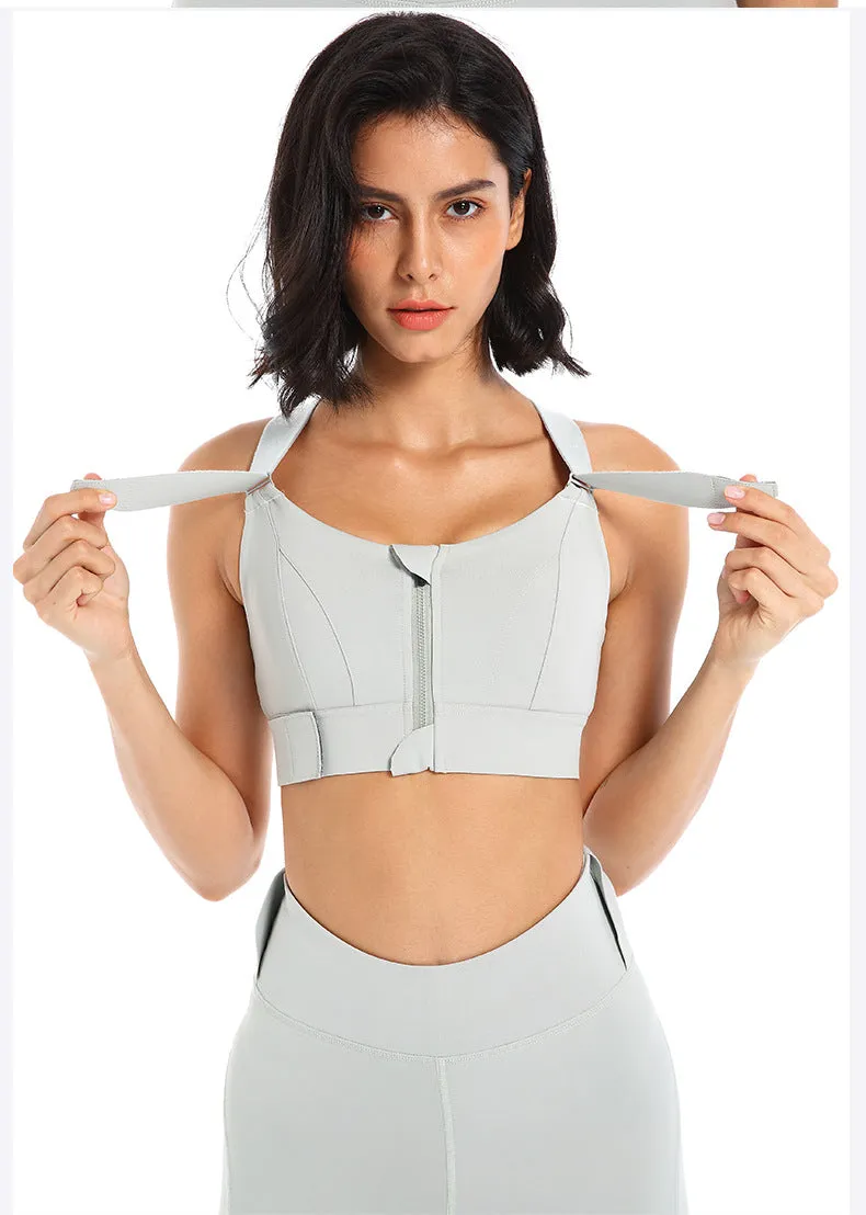 Front Zipper Sports Bra Gym Plus Size 5XL Velcro Adjustable Fitness Yoga Shockproof High Support All-in-one Bras Top