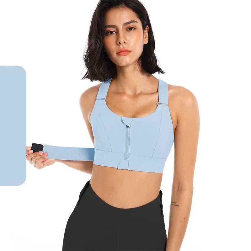 Front Zipper Sports Bra Gym Plus Size 5XL Velcro Adjustable Fitness Yoga Shockproof High Support All-in-one Bras Top