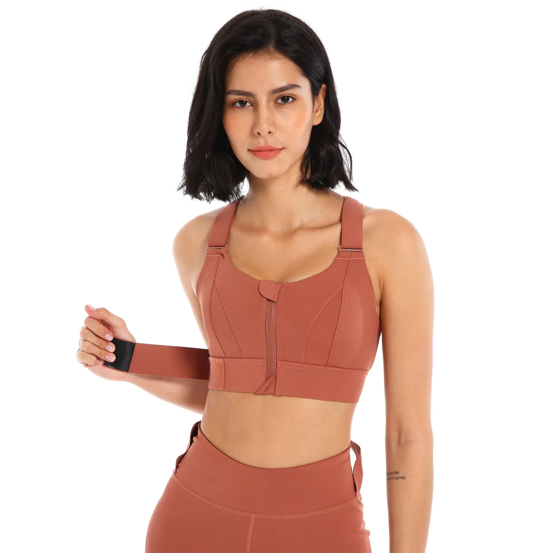 Front Zipper Sports Bra Gym Plus Size 5XL Velcro Adjustable Fitness Yoga Shockproof High Support All-in-one Bras Top