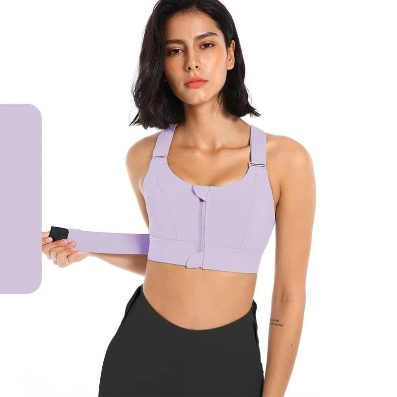 Front Zipper Sports Bra Gym Plus Size 5XL Velcro Adjustable Fitness Yoga Shockproof High Support All-in-one Bras Top
