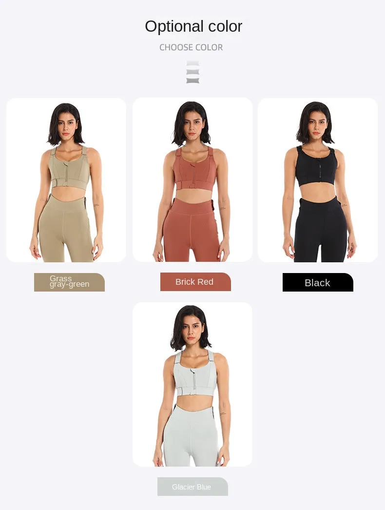 Front Zipper Sports Bra Gym Plus Size 5XL Velcro Adjustable Fitness Yoga Shockproof High Support All-in-one Bras Top