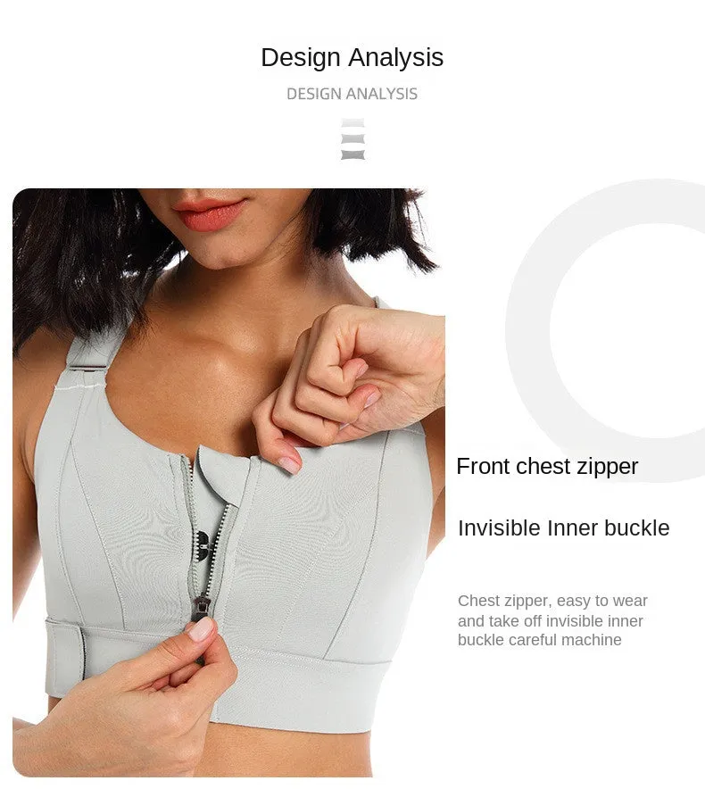 Front Zipper Sports Bra Gym Plus Size 5XL Velcro Adjustable Fitness Yoga Shockproof High Support All-in-one Bras Top