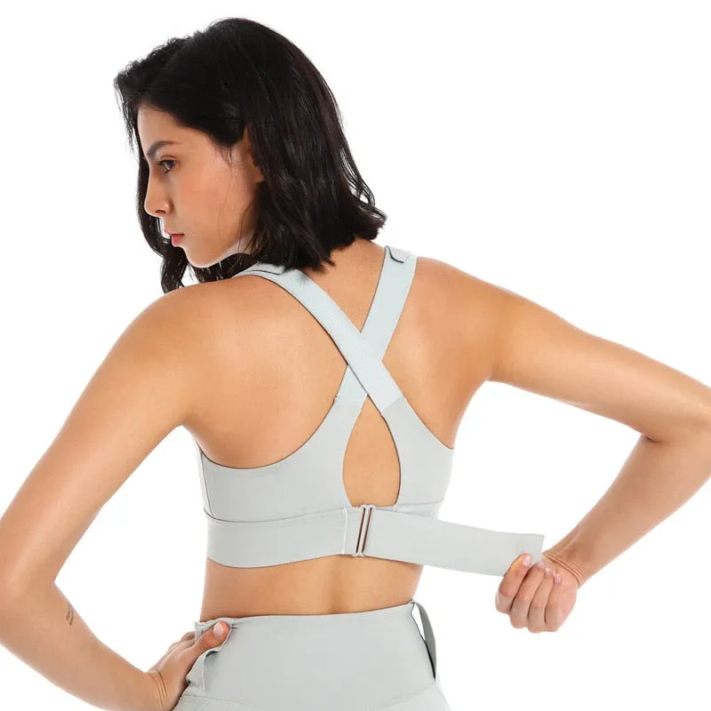 Front Zipper Sports Bra Gym Plus Size 5XL Velcro Adjustable Fitness Yoga Shockproof High Support All-in-one Bras Top