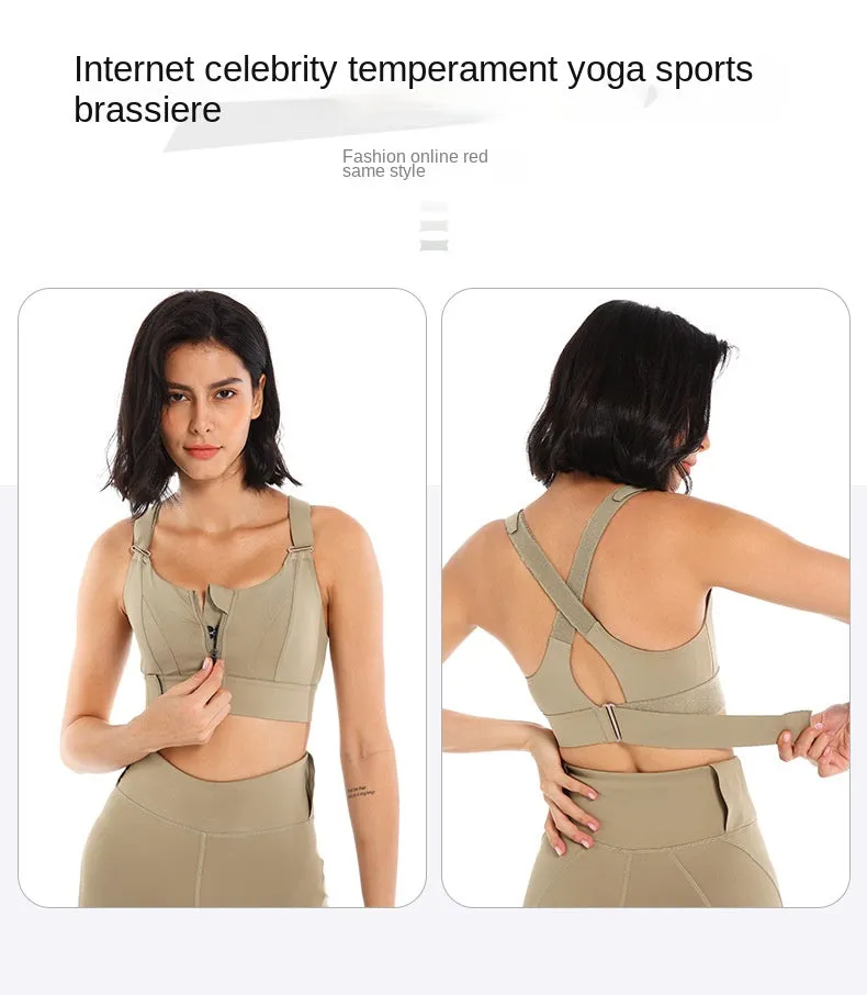 Front Zipper Sports Bra Gym Plus Size 5XL Velcro Adjustable Fitness Yoga Shockproof High Support All-in-one Bras Top