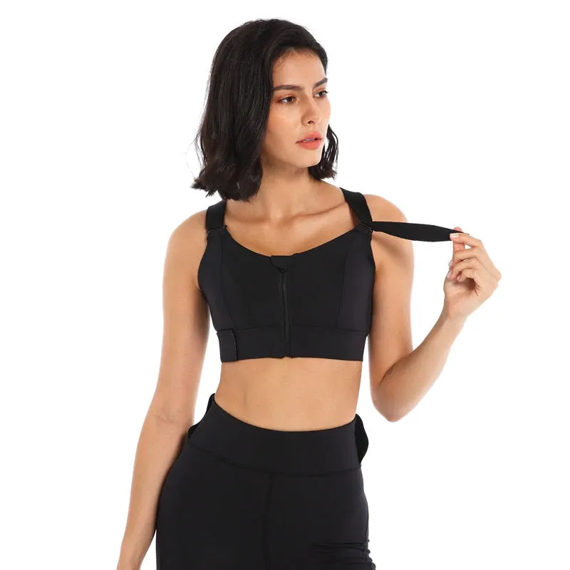 Front Zipper Sports Bra Gym Plus Size 5XL Velcro Adjustable Fitness Yoga Shockproof High Support All-in-one Bras Top