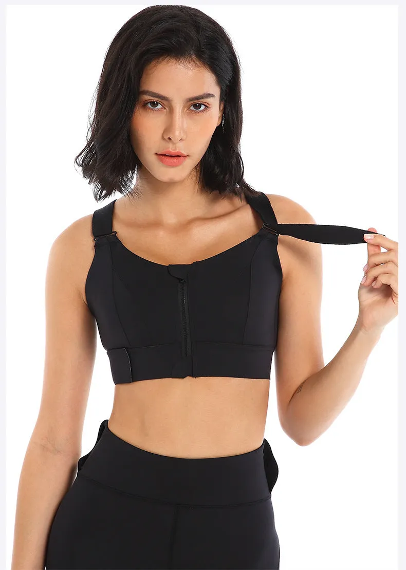 Front Zipper Sports Bra Gym Plus Size 5XL Velcro Adjustable Fitness Yoga Shockproof High Support All-in-one Bras Top