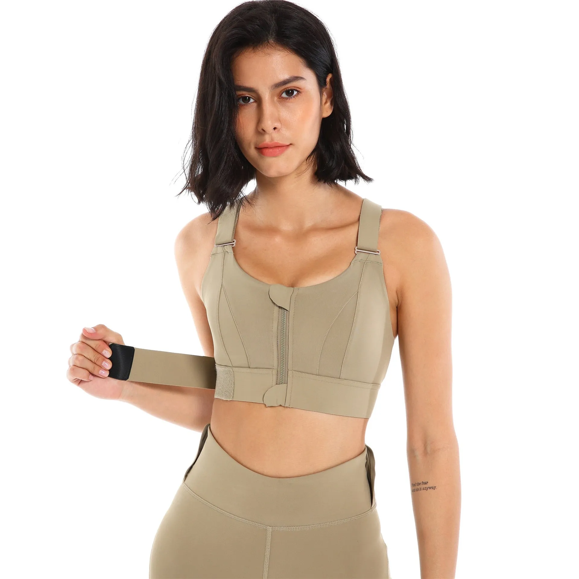 Front Zipper Sports Bra Gym Plus Size 5XL Velcro Adjustable Fitness Yoga Shockproof High Support All-in-one Bras Top