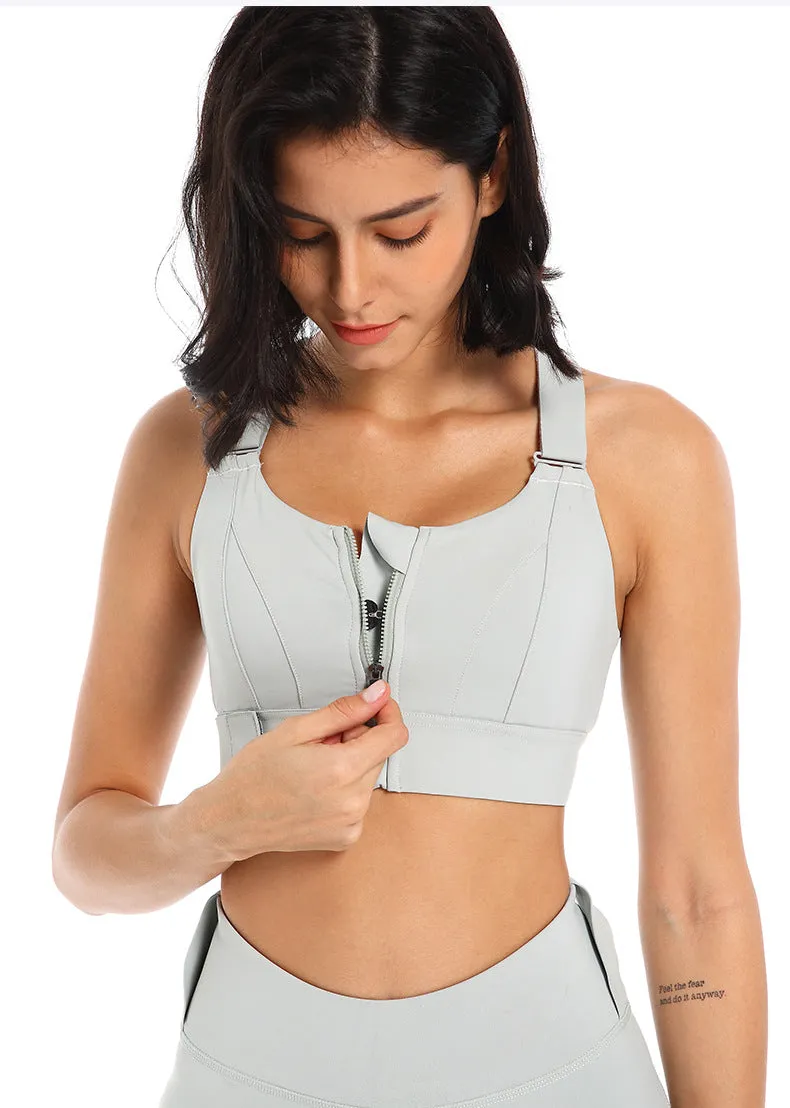 Front Zipper Sports Bra Gym Plus Size 5XL Velcro Adjustable Fitness Yoga Shockproof High Support All-in-one Bras Top